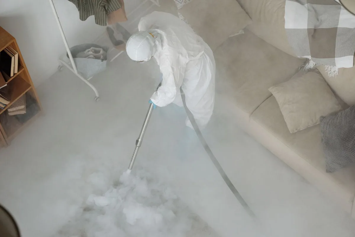 Biohazard cleanup technician in protective equipment, Mesquite, NV